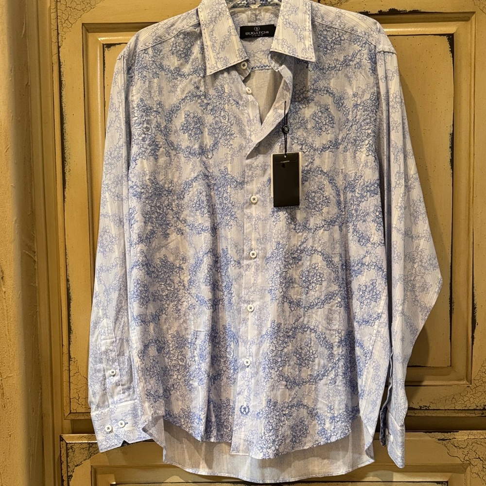 Bugatchi Light Blue Patterned Casual Shirt